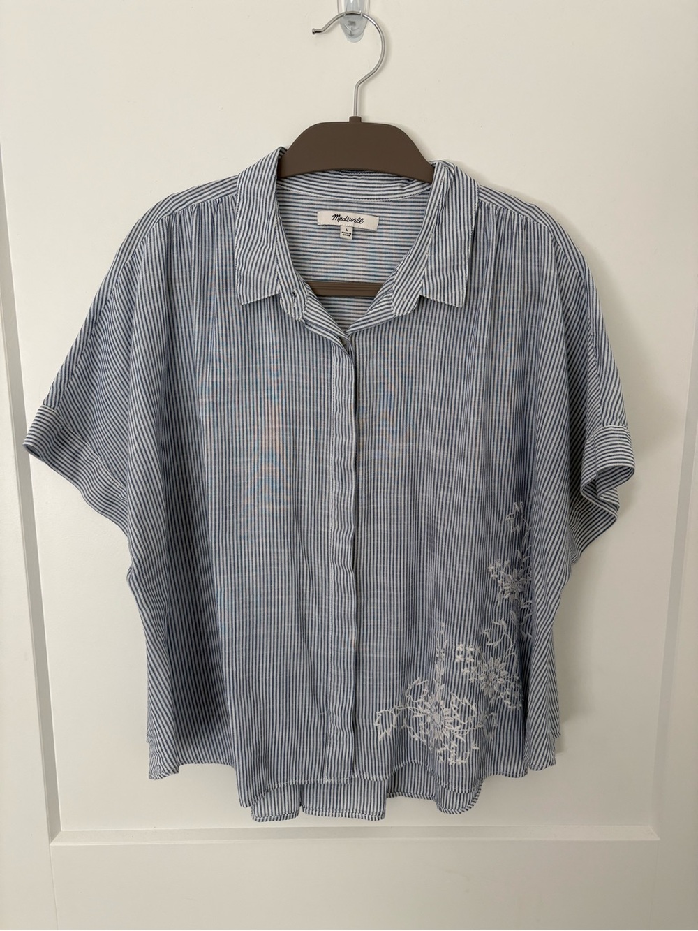 Madewell Embroidered “Hilltop” Striped Button Down Shirt - Large